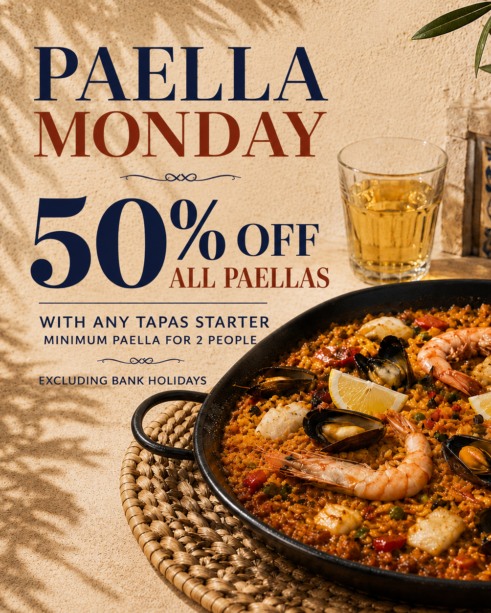 Pikoteo Paella Monday offer: 50% off paellas with any tapas starter. Minimum paella for 2 people. Excludes Bank Holidays.